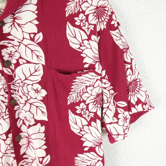 Hiko Hattie Shirt Mens Medium Red White Hawaiian Camp Floral Striped Tropical - Picture 3 of 9